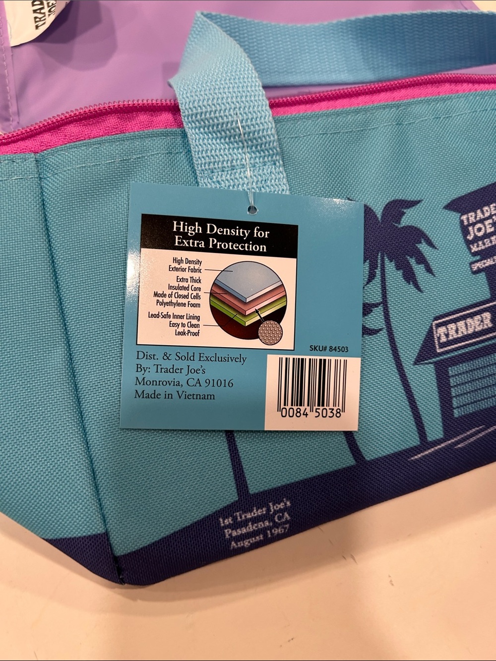 Trader Joe’s Teal & Purple Market Mini Insulated Tote Lunch Bag NWT - Picture 2 of 4